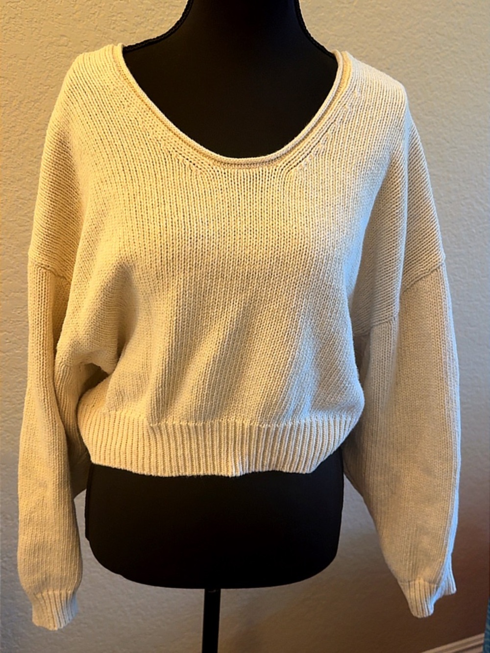 Free People Cream Scoop Neck Knit Sweater